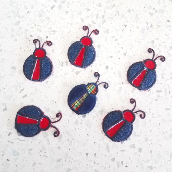 Vintage Ladybug Patch Pack Iron On Red Blue 6 Ladybugs - Picture 1 of 4